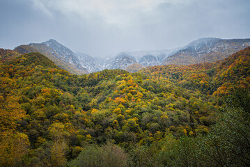 mountains of the north Caucasus autumn-winter time period. cloudy weather overcast. landscape