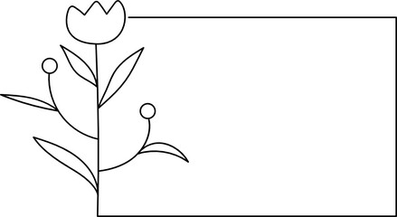 Wildflower Square frame line art illustration