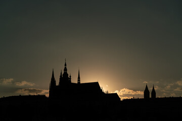 Obraz premium Prague night silhouette. Prague panorama during sunset