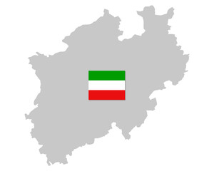 Fahne und Landkarte von Nordrhein-Westfalen