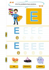 Letter E.Learn Alphabet letters and coloring graphics printable worksheets for preschool and kindergarten kids. Letter E.jpg