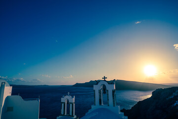 Sunset in the village of Oia on the Greek island of Santorini