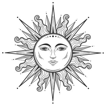 Beautiful Elegant Sun Face Symbol Tattoo Stock Vector Royalty Free  637189489  Shutterstock