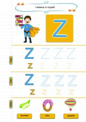 Letter Z.Learn Alphabet letters and coloring graphics printable worksheets for preschool and kindergarten kids. Letter Z.jpg