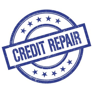 CREDIT REPAIR text written on blue vintage round stamp.