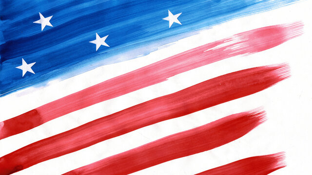 Background with painted elements of the USA flag. US Independence Day, Fourth of July, Memorial Day, Veterans Day, Armed Forces Day concept. Copy space. Design. Web banner.