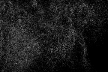 Distressed white grainy texture. Dust overlay textured. Grain noise particles. Snow effects pack. Rusted black background. Vector illustration, EPS 10.  