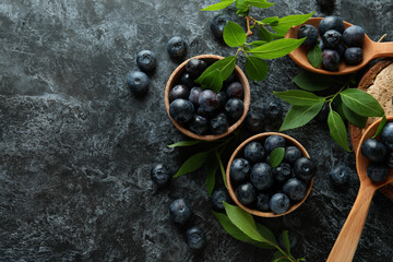 Fresh berry concept with blueberry on black smokey table