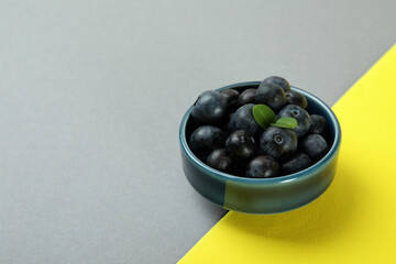 Fresh berry concept with blueberry on two tone background