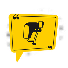 Fototapeta premium Black Skateboard helmet icon isolated on white background. Extreme sport. Sport equipment. Yellow speech bubble symbol. Vector