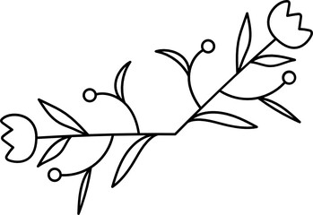 Leaves with Flowers Bouquet Line Art Illustration