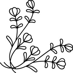 Leaves with Flowers Bouquet Line Art Illustration