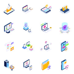 Set of Cybersecurity and Cyber Threats Isometric Icons


