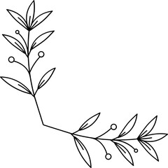 Leaves with Flowers Bouquet Line Art Illustration
