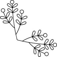 Leaves with Flowers Bouquet Line Art Illustration