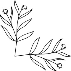 Leaves with Flowers Bouquet Line Art Illustration