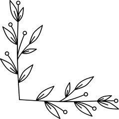 Leaves with Flowers Bouquet Line Art Illustration