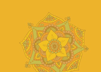 Digitally generated image of decorative colorful floral pattern design against yellow background