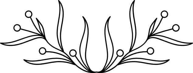 Leaves with Flowers Bouquet Line Art Illustration
