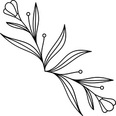 Leaves with Flowers Bouquet Line Art Illustration