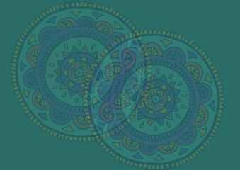 Digitally generated image of colorful decorative floral pattern designs against green background
