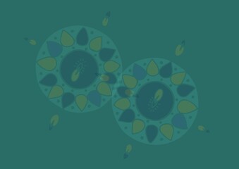 Digitally generated image of colorful decorative floral pattern designs against green background