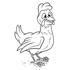 Animal character funny chicken in line style coloring book