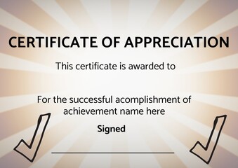 Fototapeta premium Template of certificate of appreciation with copy space against orange radial background