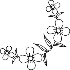 Leaves with Flowers Bouquet Line Art Illustration