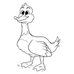 Animal character funny goose in line style coloring book