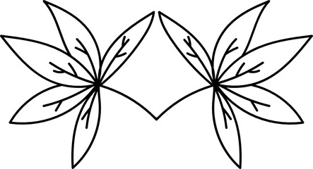 Leaves with Flowers Bouquet Line Art Illustration