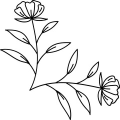 Leaves with Flowers Bouquet Line Art Illustration