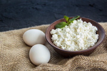 A healthy breakfast of cottage cheese. Creative atmospheric decoration