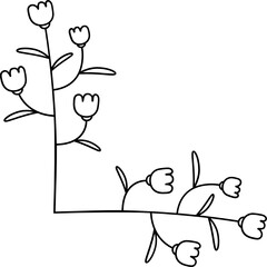 Leaves with Flowers Bouquet Line Art Illustration