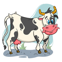 Animal character funny cow in cartoon style
