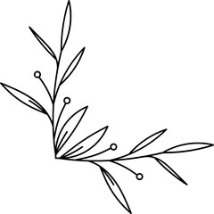 Leaves with Flowers Bouquet Line Art Illustration