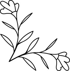 Leaves with Flowers Bouquet Line Art Illustration