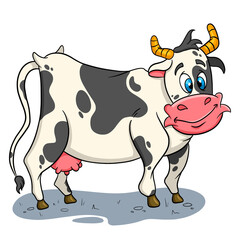 Animal character funny cow in cartoon style