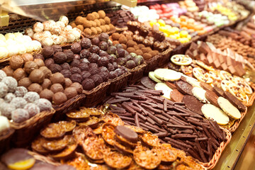 delicious chocolate sweets on counter