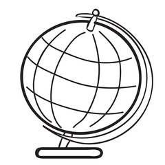 sketch of school globe, coloring book, isolated object on white background, cartoon illustration, vector,