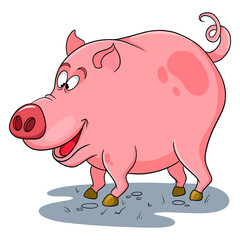 Animal character funny pig in cartoon style