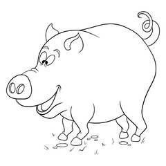 Animal character funny pig in line style coloring book