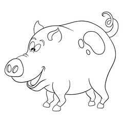 Animal character funny pig in line style coloring book