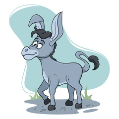 Animal character funny donkey in cartoon style