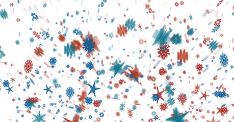 Digitally generated image of colorful stars and snowflakes against white background