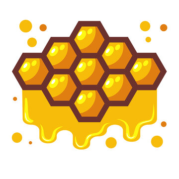 Bees honeycomb with honey dripping off it. Cartoon vector illustration