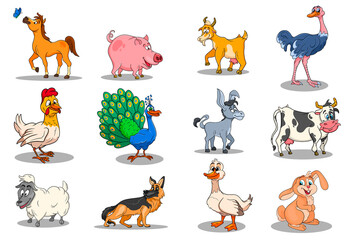 Obraz na płótnie Canvas Farm animals characters big set of cartoon rural animals