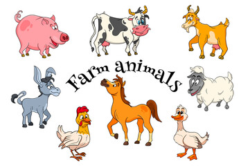 Farm animals characters big set of cartoon rural animals