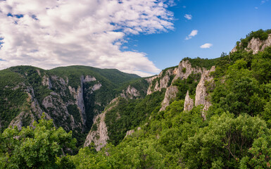Fototapeta na wymiar Steep rocky cliffs of Lazar's Canyon / Lazarev kanjon, the deepest and longest canyon in eastern Serbia, near the city of Bor