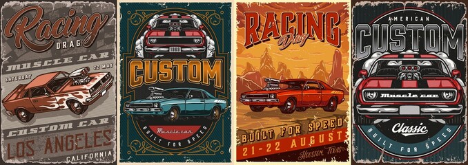 Muscle cars vintage colorful posters